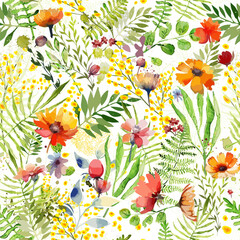 Beautiful seamless background with watercolor flowers. hand drawing. Not AI Vector illustration