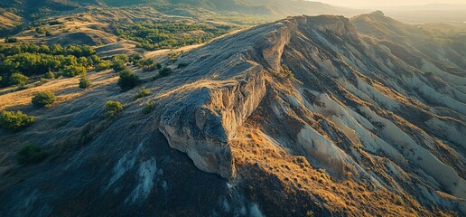 Eroded Badlands Ridge at Sunrise, Theodore Roosevelt National Park, North Dakota