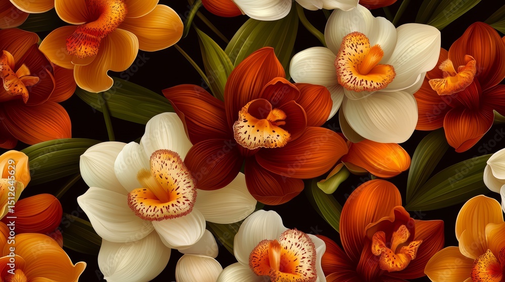 Poster colorful bouquet of flowers with orange and white petals. the flowers are arranged in a way that cre