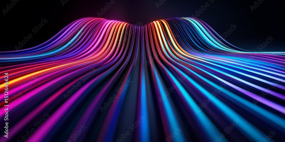 Poster colorful line of lights that are curved and overlapping. the colors are bright and vibrant, creating