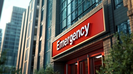 Obraz premium A tall hospital with a bright red 