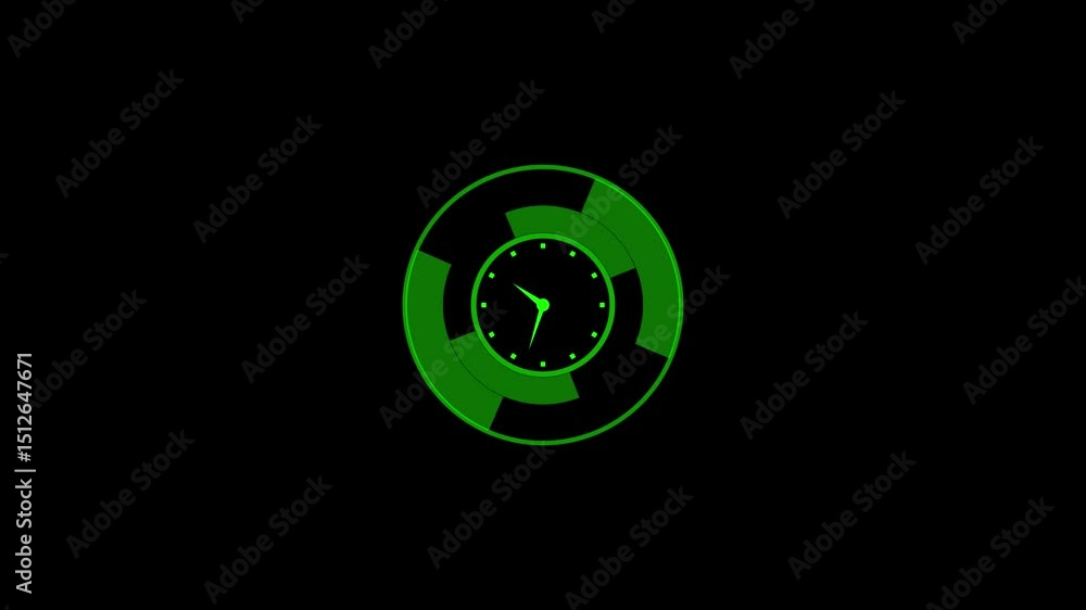 Fototapete twelve hours clock run, moving time arrows, 12 hours clock dial loop, twenty-four hours time lapse a