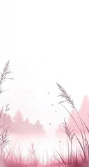 Obraz premium Pastel pink field, soft grasses, misty landscape