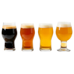Four Craft Beer Styles in Tasting Glasses isolated on transparent baackground