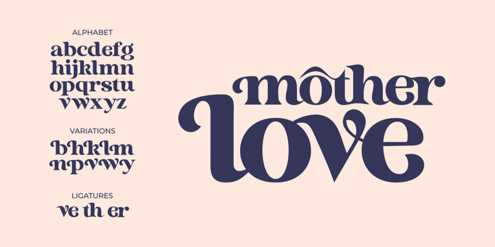 Bold Serif Font in Modern Style, Set of Variations and Ligatures
