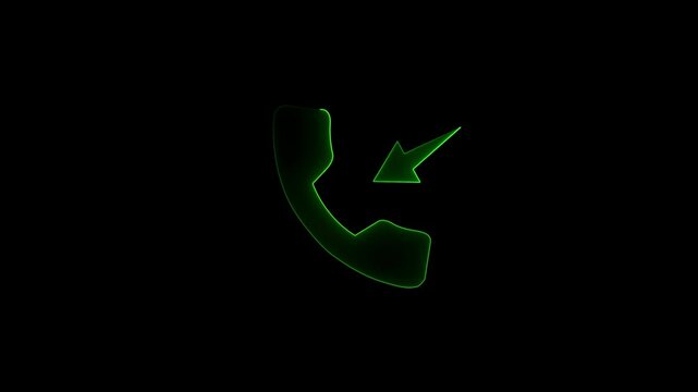 Glowing neon line ingoing call icon animation. call concept on mobile phone screen animation . 4k video animation and black background .