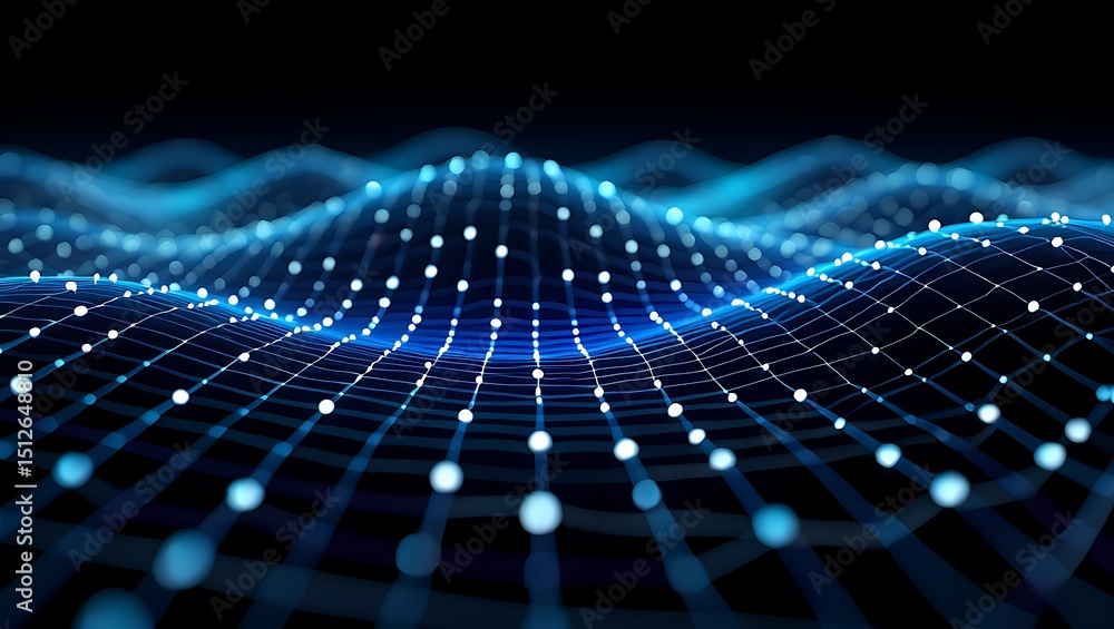 Aufkleber abstract digital waveform glowing nodes and connections in a dark background