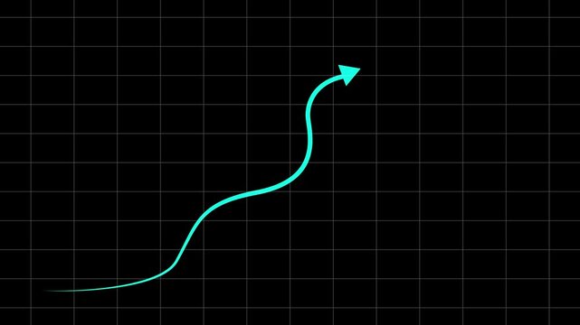 Marketing statistics Chart arrow still goes up seamless loop with character. arrow graph chart on black background