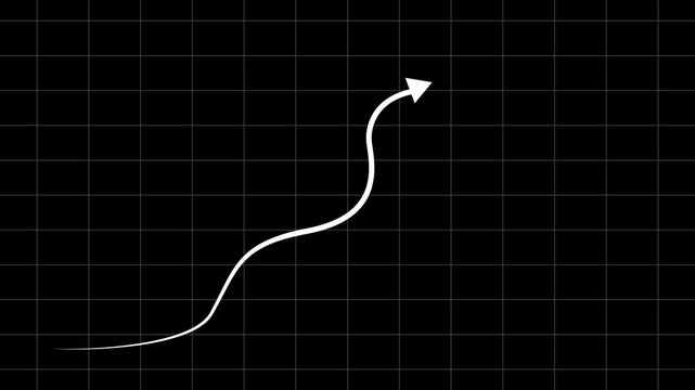 Marketing statistics Chart arrow still goes up seamless loop with character. arrow graph chart on black background