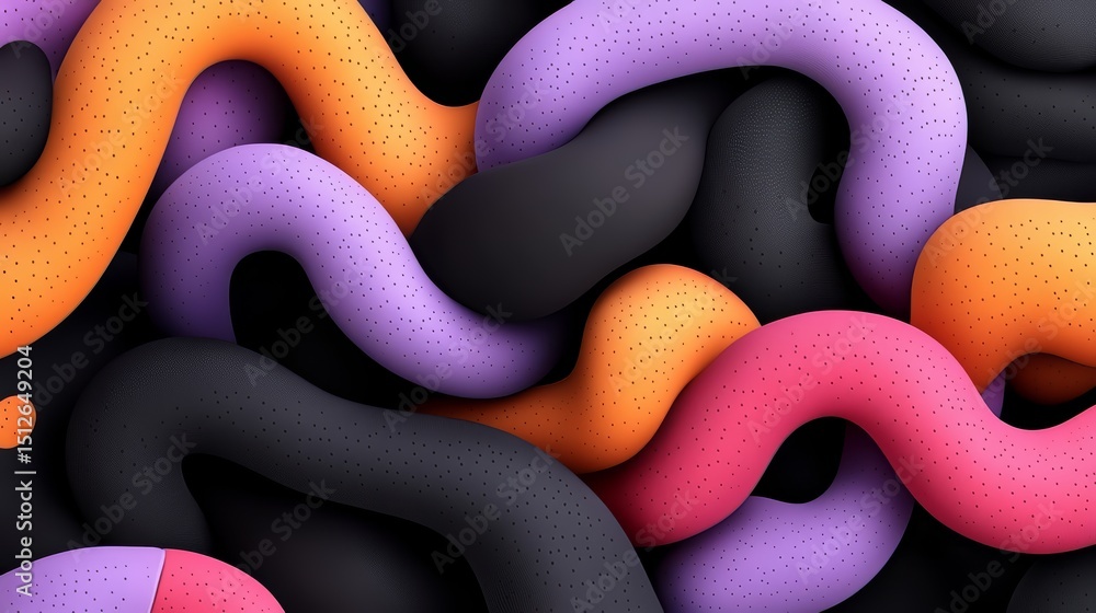 Poster colorful, abstract image of a bunch of squiggly lines and shapes. the colors are bright and bold, wi