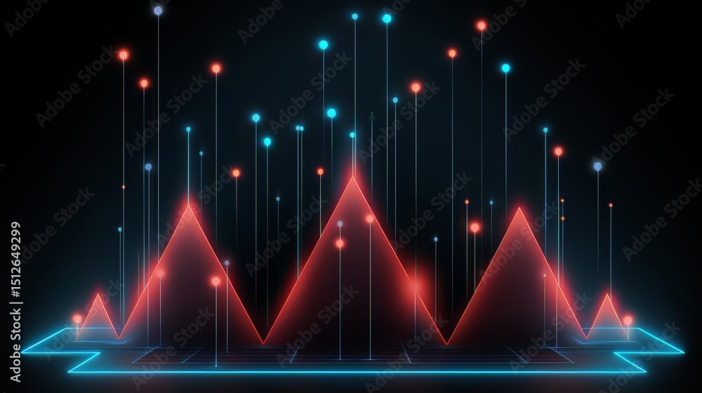 Aufkleber Colorful, abstract image of a mountain range with red and blue lines. The image is a representation of a graph or chart, with the peaks and valleys of the mountain range representing the highs