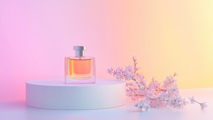 Pastel perfume bottle with cherry blossoms