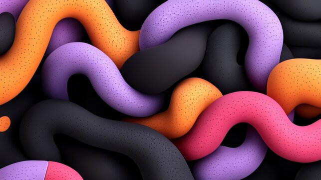 Colorful, abstract image of a bunch of squiggly lines and shapes. The colors are bright and bold, with purple, orange, and pink dominating the scene. Scene is playful and whimsical - Powered by Adobe