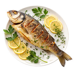 fried fish with lemon and herbs