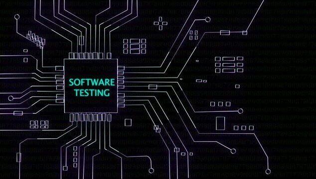 Internet, business, Technology and network concept. Inscription SOFTWARE TESTING on the virtual display. 
