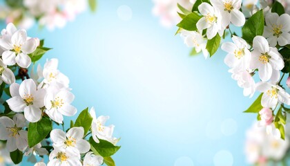 Fototapeta premium Delicate spring blossoms on light blue