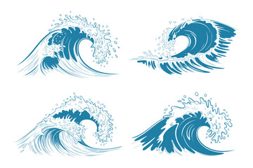 Fototapeta premium vector illustration of a set of sea waves