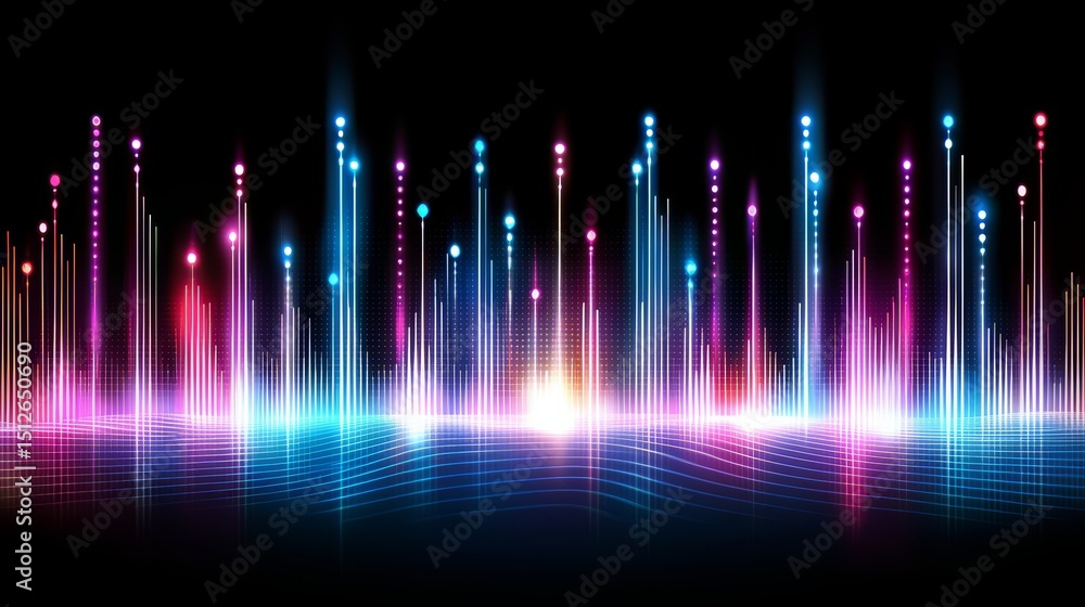 Poster Colorful, multi-colored, and abstract image of a wave with many different colored lines. The image is full of energy and excitement