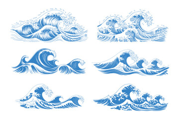 vector illustration of a set of sea waves