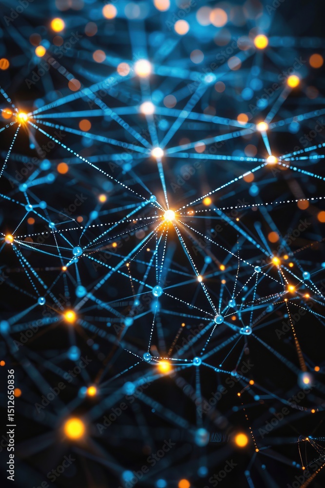 Poster this illustration depicts the dynamic flow of digital connections with vibrant nodes and lines repre