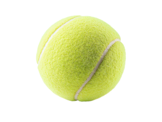 Tennis Ball: A close-up shot of a tennis ball, with its classic yellow hue and textured felt surface, isolated against the bright background, evoking feelings of game, sport, and athletic competition.