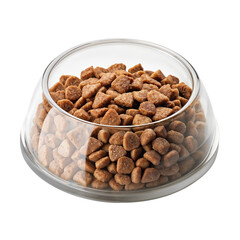 Bowl of Dry Brown Pet Food Kibble Isolated on Transparent Background