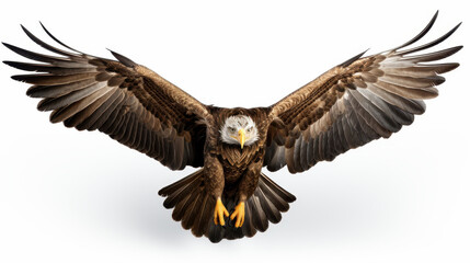Fototapeta premium Majestic Bald Eagle in Flight, Wings Fully Extended, Highly Detailed Feathers