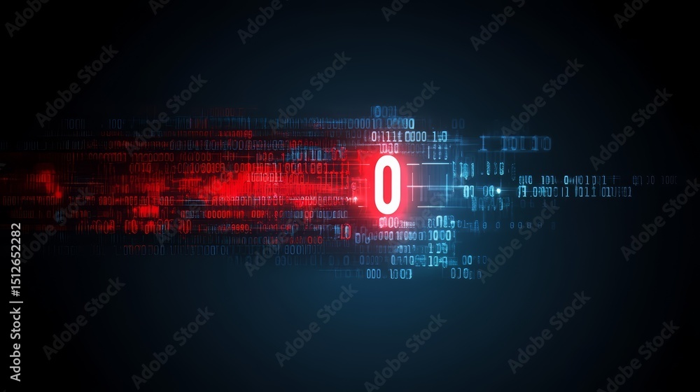 Fototapete Computer screen with a red line and the number 0. Concept of urgency and importance, as the number 0 is often associated with stopping or halting something