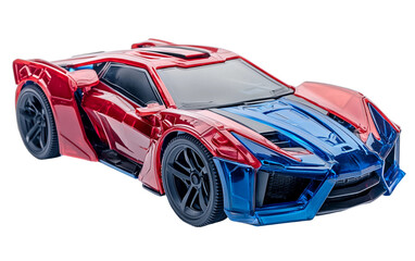 Brightly colored remote control car in red and blue with detailed features isolated on transparent background PNG