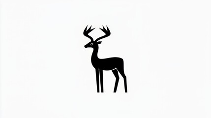 Deer is standing in front of a white background. The deer is the main focus of the image, and it is looking at the camera. The image has a simple and clean design