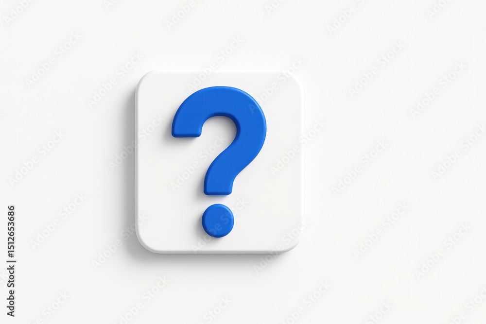 Poster clean and simple blue 3d question mark icon isolated on a bright white background for faqs and suppo