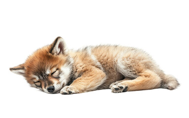 Obraz premium Sleepy baby wolf pup lying down with soft fur texture capturing tender and peaceful early life moment isolated on transparent background PNG