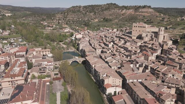 Aerial Drone View of Valderrobres, Historic Medieval Town in Spain