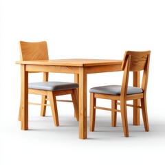 Wooden table and chairs furniture set on white background