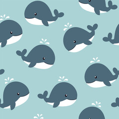 Cute whale seamless pattern. Summer vector illustration. It can be used for wallpapers, wrapping, cards, patterns for clothes and other.