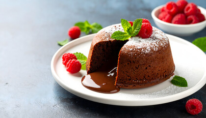 Decadent Molten Chocolate Lava Cake with Raspberries A Delicious Dessert Recipe