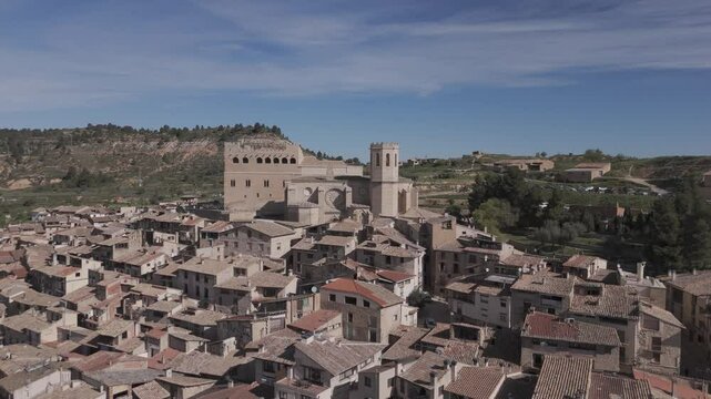 Aerial Drone View of Valderrobres Castle and Medieval Town, Spain
