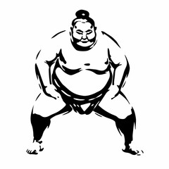 Fototapeta premium Sumo wrestler preparing for a match in a traditional stance 