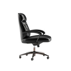 Fototapeta premium An executive black leather office chair, isolated to highlight its design, perfect for illustrating business comfort and modern office furnishings.