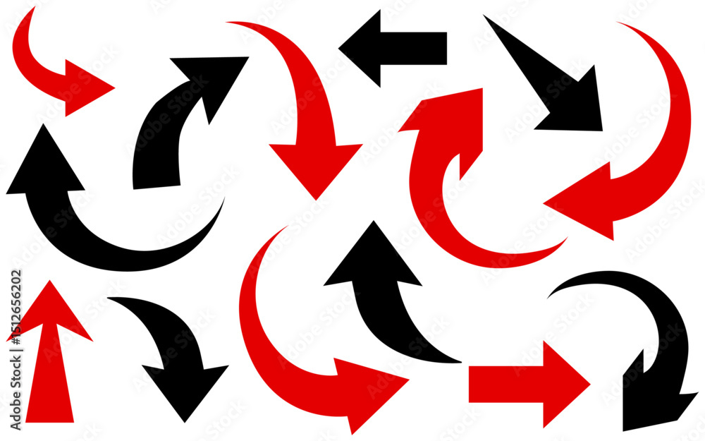 Poster arrow vector set direction sign symbol navigation curved orientation rotation red arrows collection