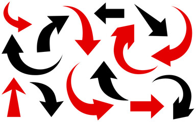 Arrow vector set direction sign symbol navigation curved orientation rotation red arrows collection