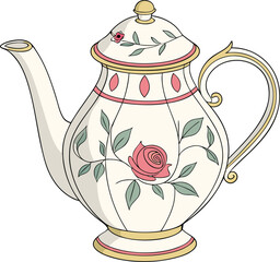 Vintage Floral Teapot with Gold Trim and Graceful Handle

