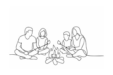 Family roasting marshmallows campfire night outdoors together