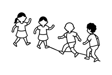 Fototapeta premium Children playing jump rope game simple line art illustration
