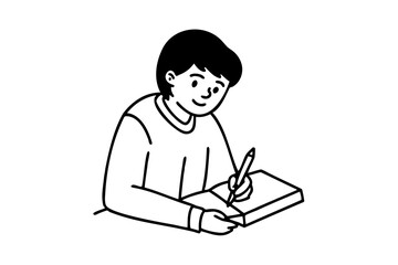 Person writing in notebook simple line art illustration