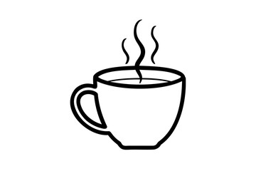 Hot beverage in a steaming mug simple line art illustration