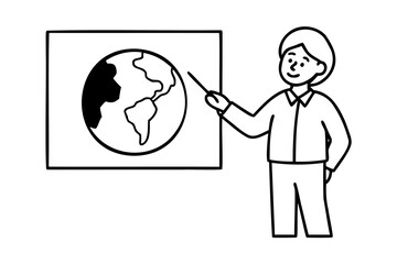 Person presenting a world map illustration teaching geography