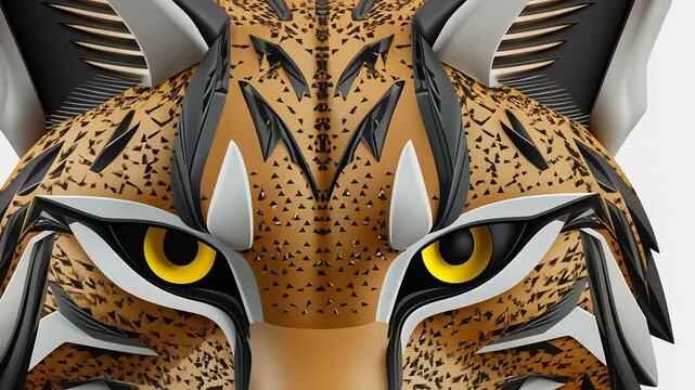 Abstract Digital Rendering of a Ferocious Bobcat Face in Vivid Colors