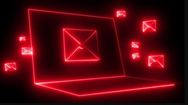 neon message icon animation with black background. glowing neon message icon concept .Massaging or email is an ever changing part of people's daily lives. 