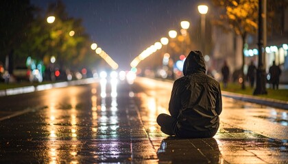 Young Guy Sitting in the Rain After an Argument